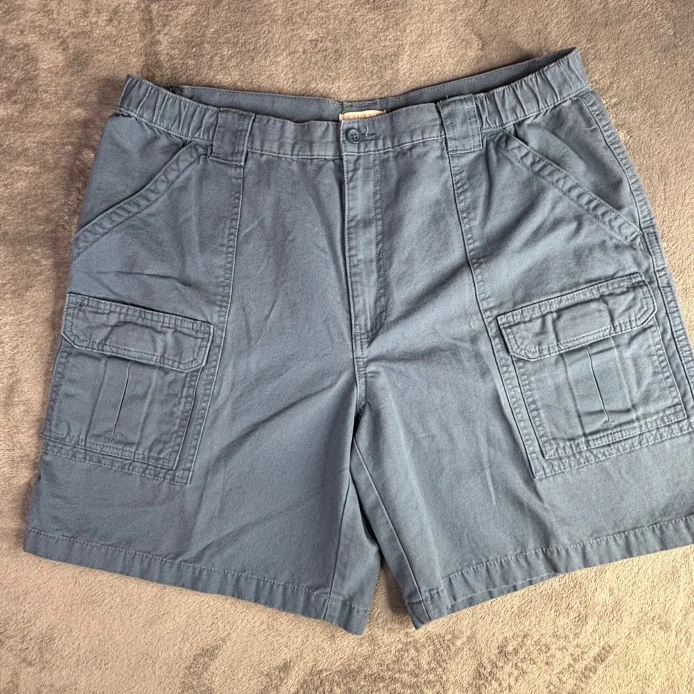 Savane Cargo Shorts Mens 38x8 Blue Gray Cotton Elastic Waist Utility Casual